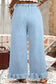 Sail Blue Plus Size Elastic Waist Ruffled Wide Leg Denim Pants
