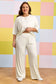 Khaki Plus Size Checkered Print Half Sleeve Tee Loose Pants Two-piece Lounge Set