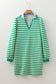 Green Striped Contrast Collar Split Neck Long Sleeve Mini Dress