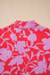 Red Floral Three Quarter Sleeves Ruffle Hem Mini Dress