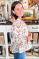 Floral Print Frilled Color Block Trim V Neck Long Sleeve Peplum Top