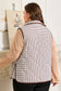 Brown Stripe Quilted Wavy Hem Snap Button Plus Size Vest