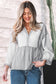 Gray Stripe Half Button Gauze Patchwork Bracelet Sleeve Babydoll Blouse