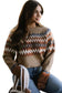 Khaki Aztec Print Colorblock Crew Neck Sweater