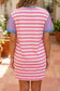 Pink Stripe Contrast Patchwork Short Sleeve T Shirt Shift Dress