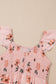Pink Floral V Neck Smocked High Waist Ruffle Hem Long Dress