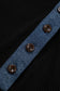 Black Textured Knit Denim Patchwork Button Polo Collar Long Sleeve Top