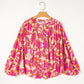 Gray Morn Floral Print Batwing Sleeve Buttoned Loose Fit Shirt