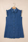 Sail Blue Ruffled Edge Collared Shift Denim Dress with Pockets