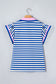 Blue Stripe Contrast Trim Polo Collar Ruffled Short Sleeve Blouse