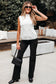 White Pearled High Neck Textured Knit Sweater Vest