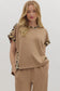 Sea Green Leopard Trim Round Neck Loose T Shirt