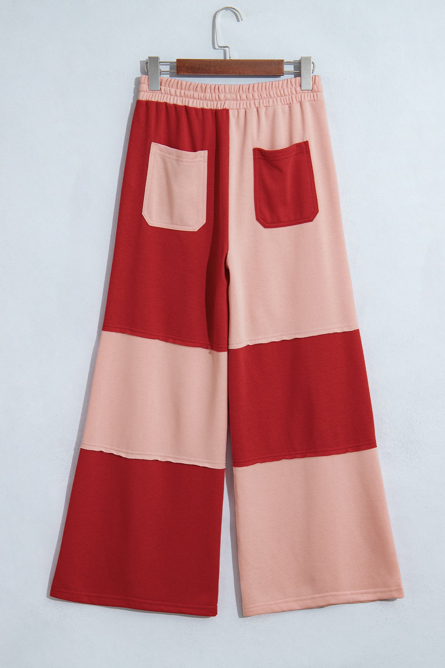 Beau Blue Raw Seam Colorblock Wide Leg Ankle Length Casual Pants