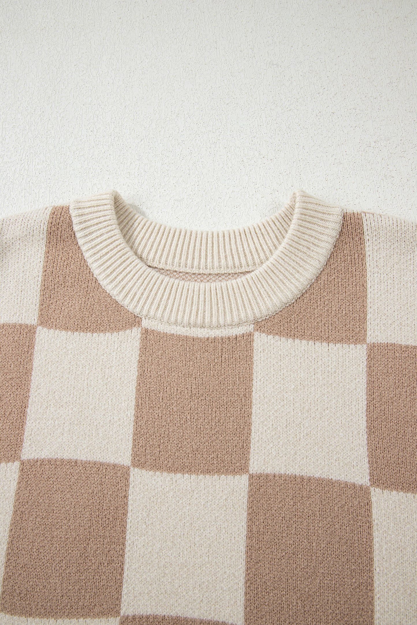 Grapefruit Orange Checkered Pattern Ribbed Trim Knit Baggy Sweater