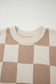Grapefruit Orange Checkered Pattern Ribbed Trim Knit Baggy Sweater