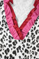 Pink Stripe Ruffled Trim V Neck Leopard Print Short Sleeve Blouse