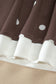 Brown Polka Dot Ribbed Trim Long Sleeve Top Casual Short Set