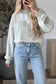 Khaki Patchwork Floral Print Mock Neck Long Sleeve Sweatshirt