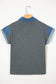 Carbon Grey Denim Color Block Patchwork Shirt Collar Short Sleeve Blouse