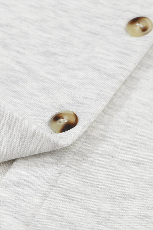 Gray Button Up Contrast Knitted Sleeves Hooded Jacket - Final Sale