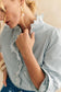 Sky Blue Stripe Frilled Trim Button Up Long Sleeve Shirt - Final Sale