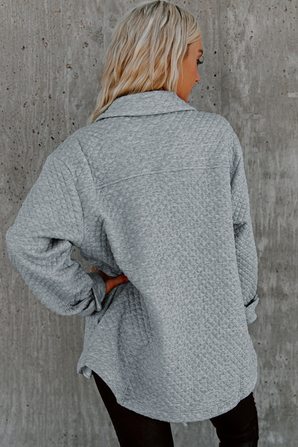 Gray Retro Quilted Flap Pocket Button Shacket - Final Sale