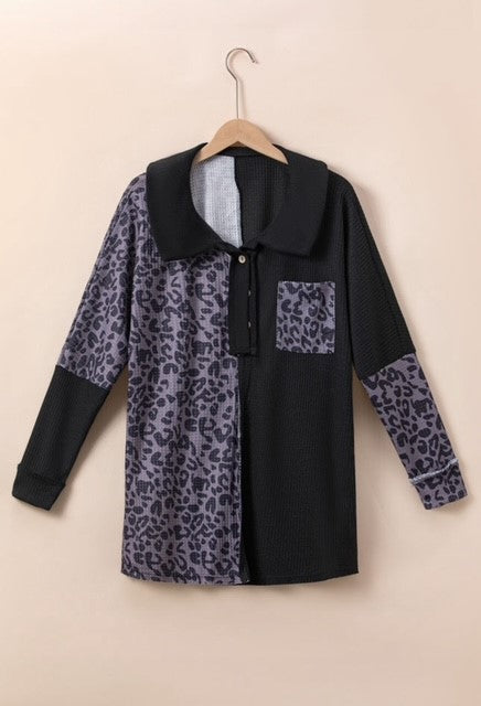 Leopard Long Sleeve Waffle Shirt - Final Sale