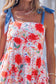 Red Floral Print Contrast Stitched Knot Denim Straps High Waist Dress