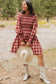Red Plaid Print Smocked Puff Sleeve Mini Dress