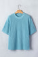 Mist Blue Exposed Seam Detail Half Sleeve Loose Sweater