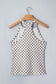 Gray Checkered Print Textured Halter Tank Top
