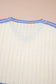 White Striped V Neck Dolman Sleeve Rib Knit Oversized Sweater with Slits