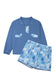 Blue Floral Patchwork V-Neck Long Sleeve Short Bottoms Plus Size Set