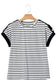 Black Stripe Cuffed Sleeve Button Detail Loose Tee