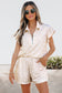 Beige Leopard Zip Polo Top 2pcs Short Set