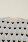 Parchment Geometric Heart Print Ribbed Trim Loose Sweater