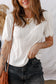 White Scalloped Lace Trim Jacquard Textured T Shirt