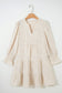 Parchment Long Sleeve Notched Neck Jacquard Tiered Mini Dress