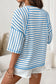 Apricot Stripe Textured Knit Split Hem Half Sleeve Loose Top