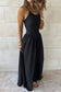 Black Spaghetti Straps Drop Waist Ribbed Patchwork Maxi Dress