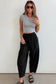 Jungle Green Drawstring Elastic Waist Patch Pocket Barrel Leg Casual Pants