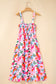 Pink Floral Print Adjustable Straps Smocked High Waist Sundress