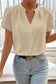 Rose Red Silky Notched Neckline Petal Sleeve Blouse