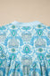 Sky Blue Paisley Print Puff Sleeve Loose Shirt