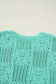 Beau Blue Pointelle Knit Patterned Scalloped Trim Short Sleeve Sweater