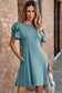 Skobeloff Solid Color Round Neck Double Ruffle Short Sleeve Dress