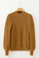 Jurassic Gold Hollow Out Crochet Ribbed Edge Balloon Sleeve Sweater