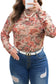 Pink Plus Size Floral Mock Neck Long Sleeve Slim Top