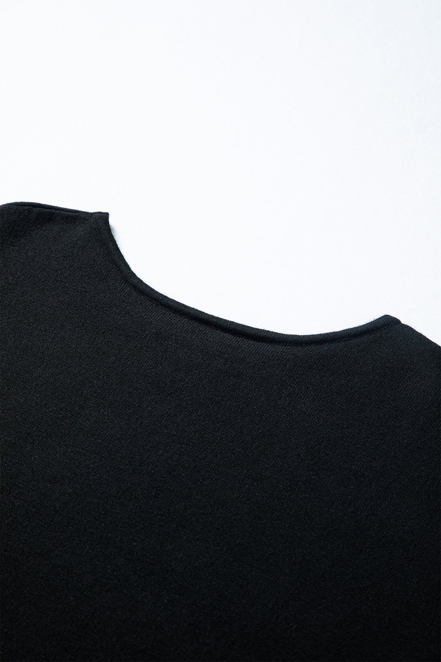 Black Asymmetric Neck Batwing Sleeve Shift Mini Sweater Dress