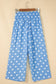 Sky Blue Polka Dot Print Patched Pocket Mid-rise Straight Leg Pants
